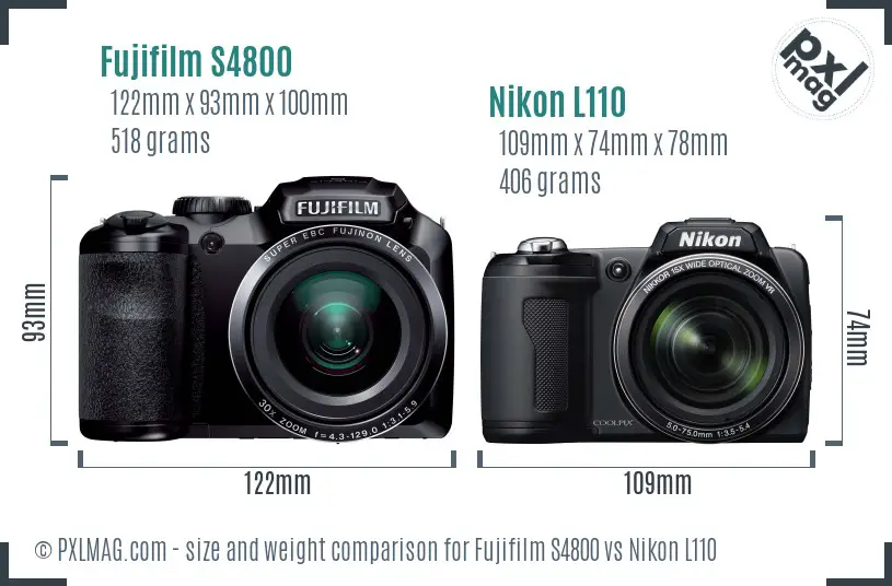 Fujifilm S4800 vs Nikon L110 size comparison