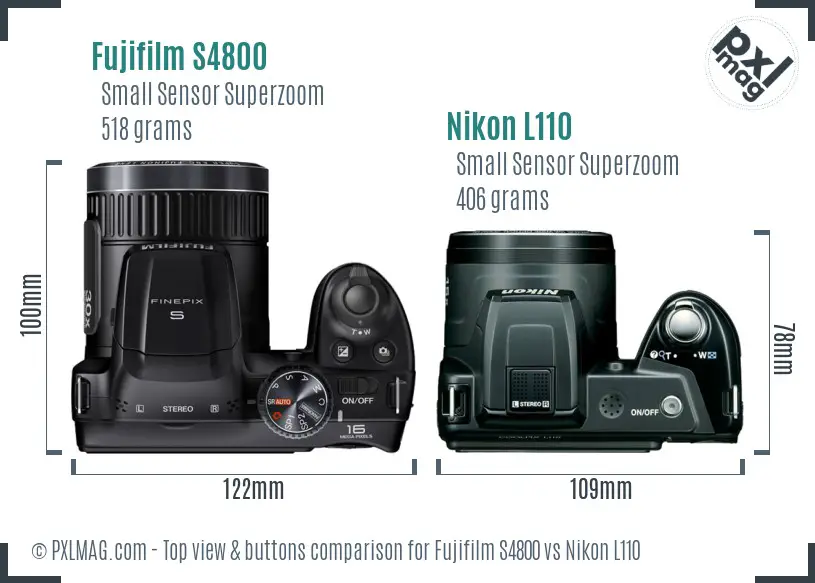 Fujifilm S4800 vs Nikon L110 top view buttons comparison