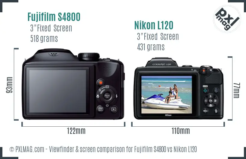Fujifilm S4800 vs Nikon L120 Screen and Viewfinder comparison