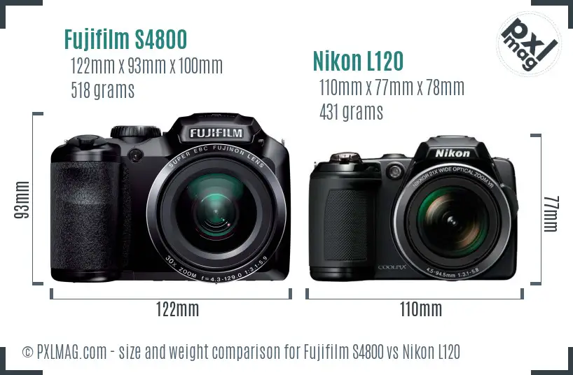 Fujifilm S4800 vs Nikon L120 size comparison