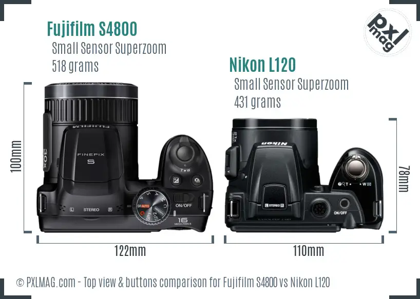 Fujifilm S4800 vs Nikon L120 top view buttons comparison