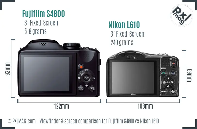 Fujifilm S4800 vs Nikon L610 Screen and Viewfinder comparison Fujifilm S4800 vs Nikon L610 Screen and Viewfinder comparison