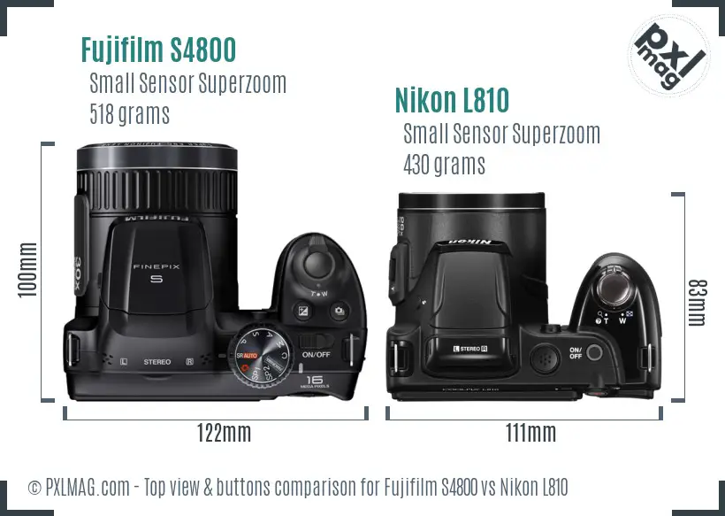 Fujifilm S4800 vs Nikon L810 top view buttons comparison Fujifilm S4800 vs Nikon L810 top view buttons comparison