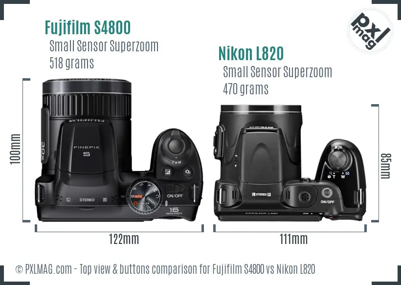 Fujifilm S4800 vs Nikon L820 top view buttons comparison Fujifilm S4800 vs Nikon L820 top view buttons comparison