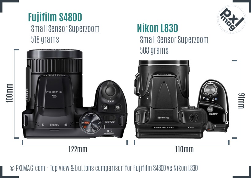 Fujifilm S4800 vs Nikon L830 top view buttons comparison