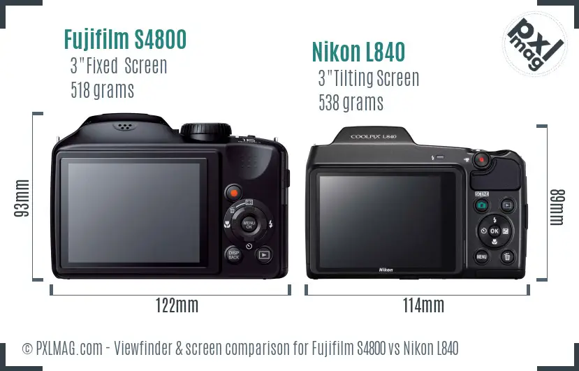 Fujifilm S4800 vs Nikon L840 Screen and Viewfinder comparison