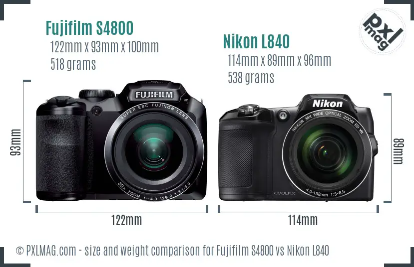 Fujifilm S4800 vs Nikon L840 size comparison