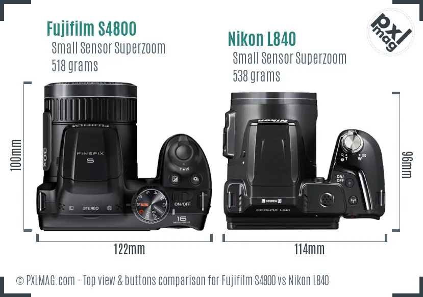 Fujifilm S4800 vs Nikon L840 top view buttons comparison