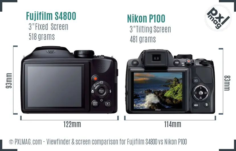 Fujifilm S4800 vs Nikon P100 Screen and Viewfinder comparison