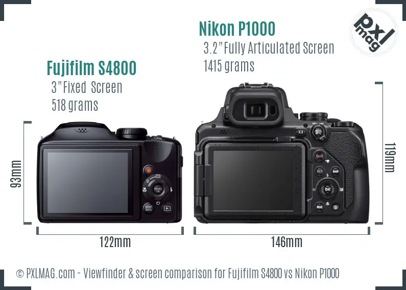 Fujifilm S4800 vs Nikon P1000 Screen and Viewfinder comparison