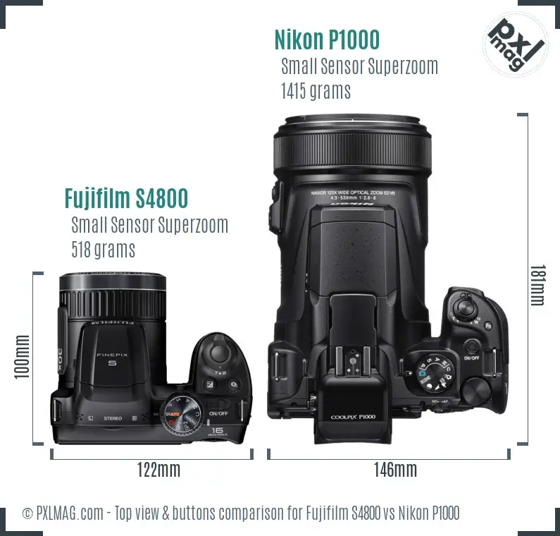 Fujifilm S4800 vs Nikon P1000 top view buttons comparison
