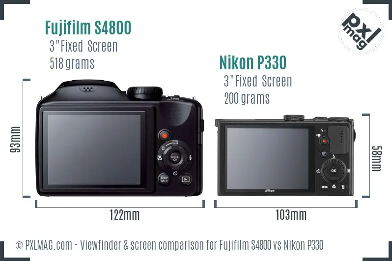 Fujifilm S4800 vs Nikon P330 Screen and Viewfinder comparison