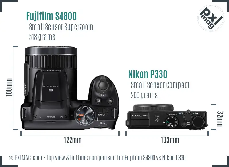 Fujifilm S4800 vs Nikon P330 top view buttons comparison