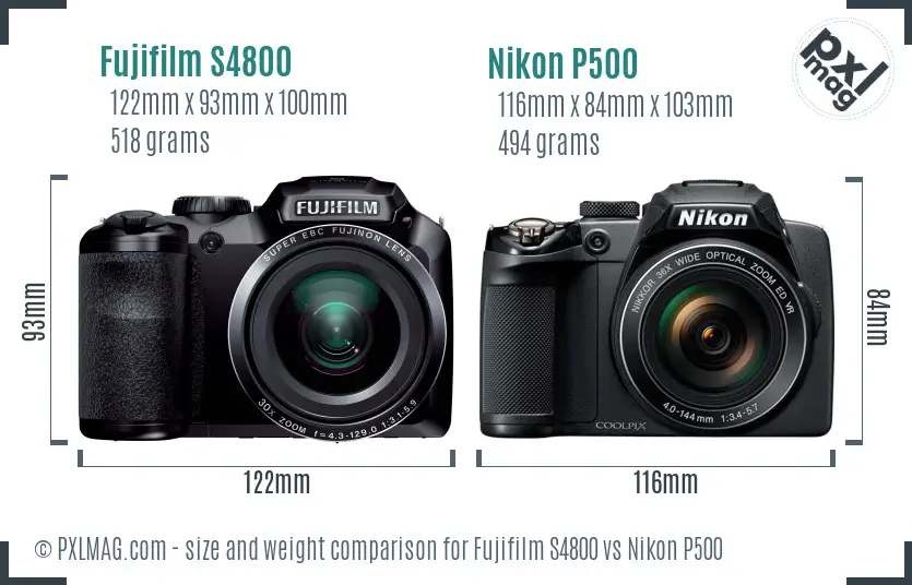 Fujifilm S4800 vs Nikon P500 size comparison