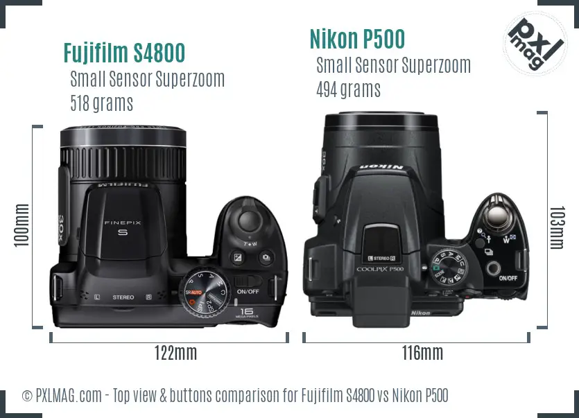 Fujifilm S4800 vs Nikon P500 top view buttons comparison