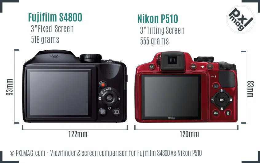 Fujifilm S4800 vs Nikon P510 Screen and Viewfinder comparison