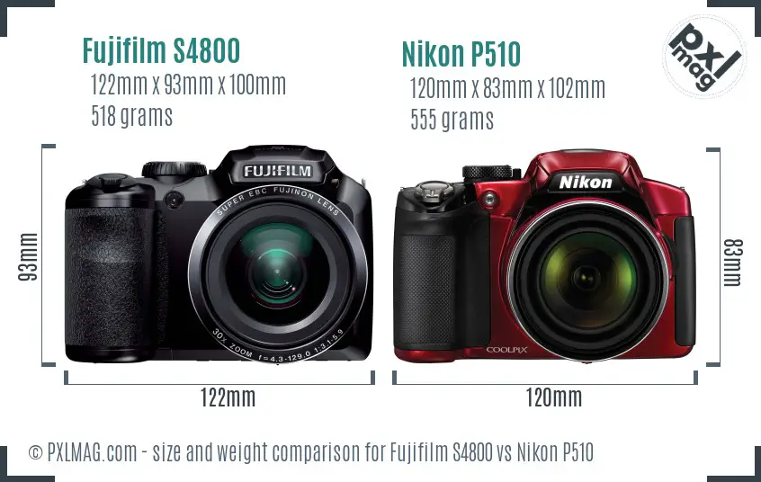 Fujifilm S4800 vs Nikon P510 size comparison