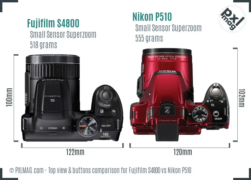 Fujifilm S4800 vs Nikon P510 top view buttons comparison