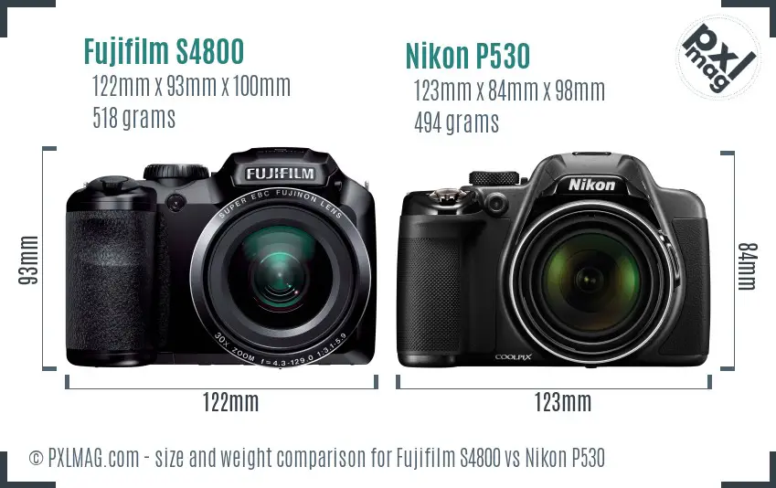 Fujifilm S4800 vs Nikon P530 size comparison