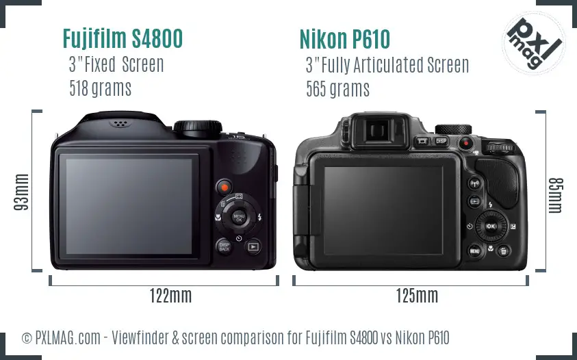 Fujifilm S4800 vs Nikon P610 Screen and Viewfinder comparison