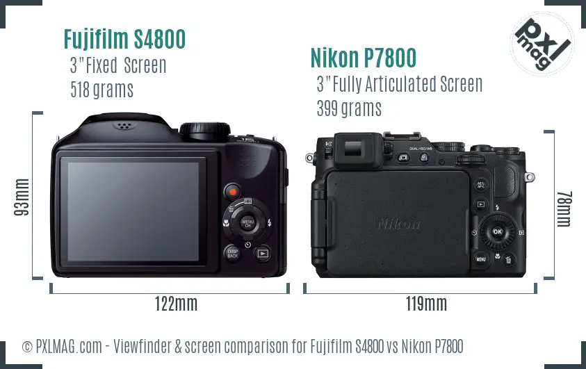 Fujifilm S4800 vs Nikon P7800 Screen and Viewfinder comparison