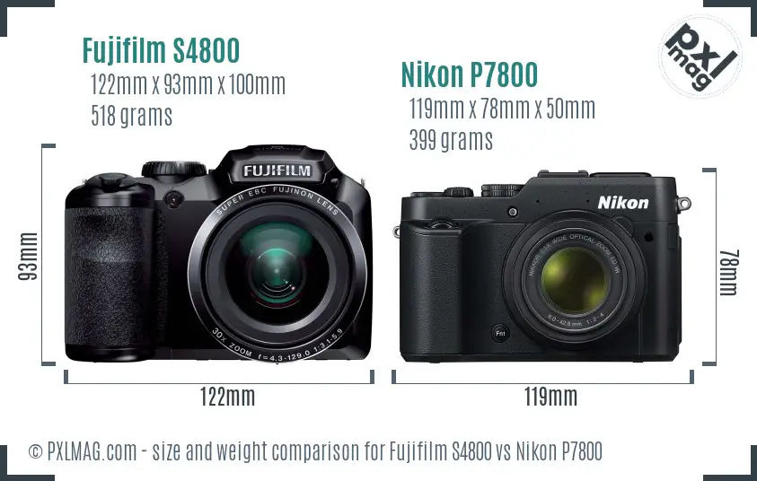 Fujifilm S4800 vs Nikon P7800 size comparison