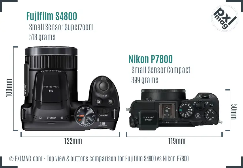 Fujifilm S4800 vs Nikon P7800 top view buttons comparison