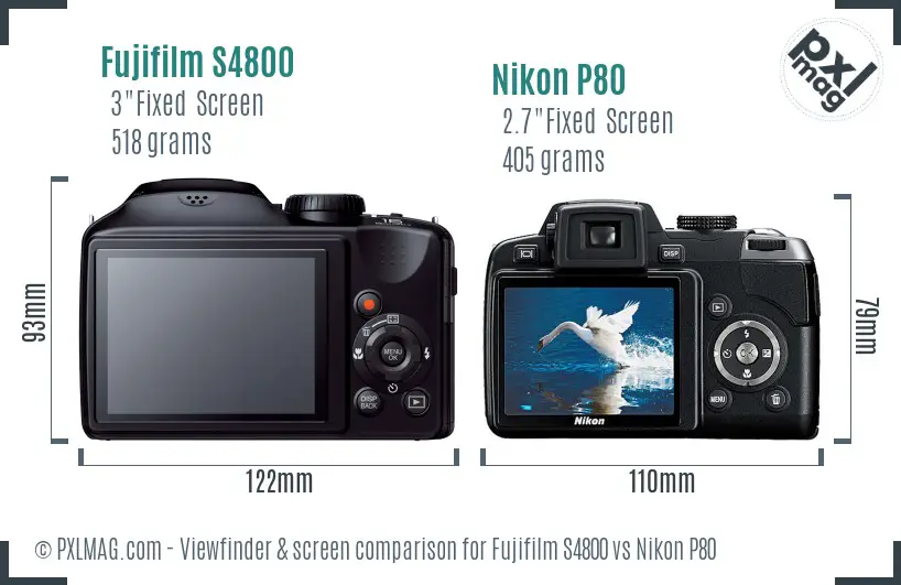 Fujifilm S4800 vs Nikon P80 Screen and Viewfinder comparison