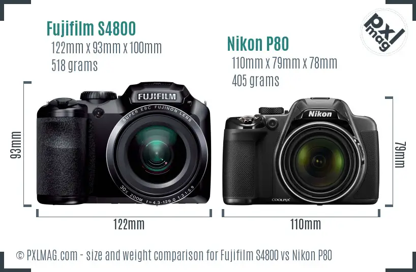 Fujifilm S4800 vs Nikon P80 size comparison