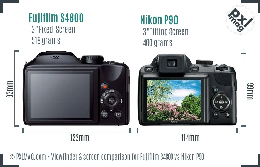 Fujifilm S4800 vs Nikon P90 Screen and Viewfinder comparison