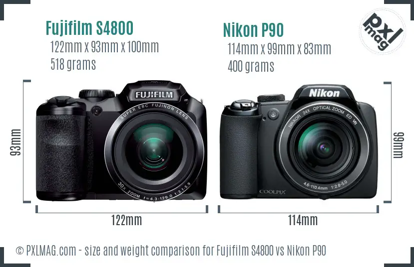 Fujifilm S4800 vs Nikon P90 size comparison