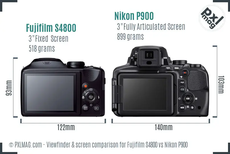 Fujifilm S4800 vs Nikon P900 Screen and Viewfinder comparison