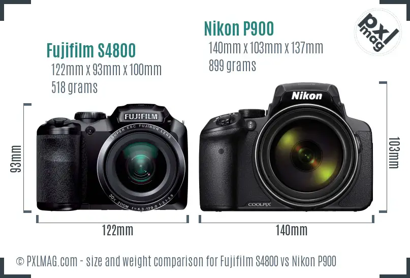 Fujifilm S4800 vs Nikon P900 size comparison