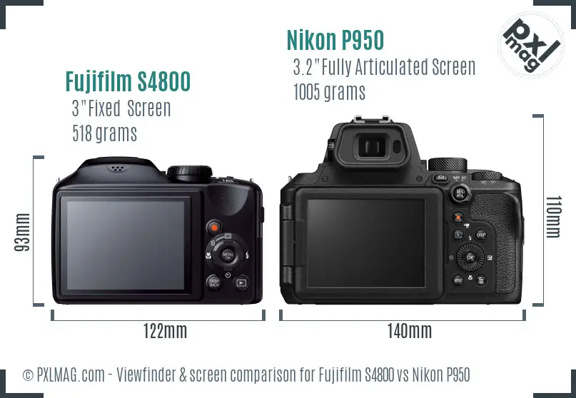 Fujifilm S4800 vs Nikon P950 Screen and Viewfinder comparison
