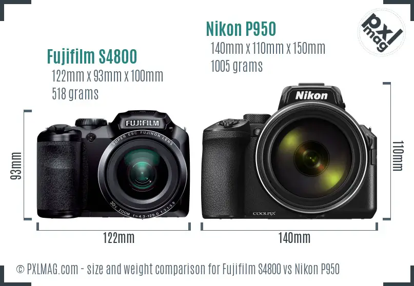 Fujifilm S4800 vs Nikon P950 size comparison