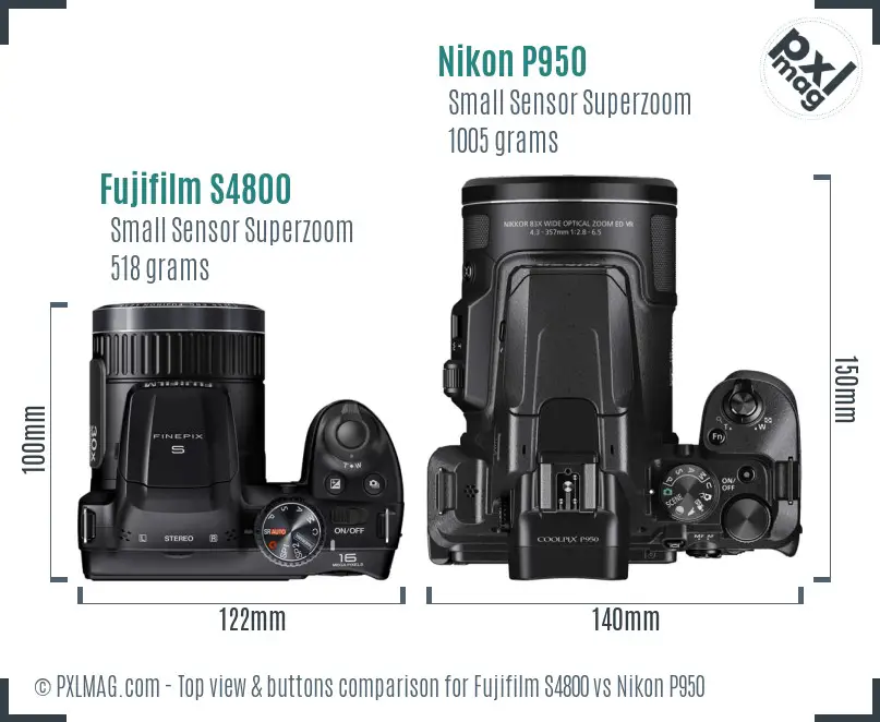 Fujifilm S4800 vs Nikon P950 top view buttons comparison