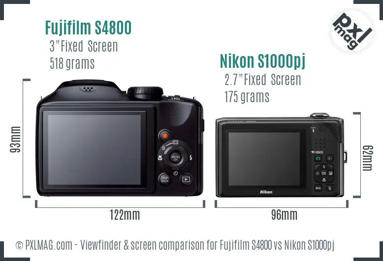 Fujifilm S4800 vs Nikon S1000pj Screen and Viewfinder comparison