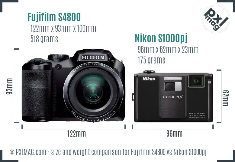 Fujifilm S4800 vs Nikon S1000pj size comparison