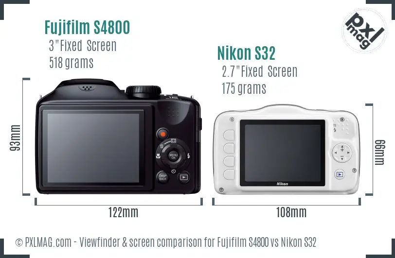 Fujifilm S4800 vs Nikon S32 Screen and Viewfinder comparison