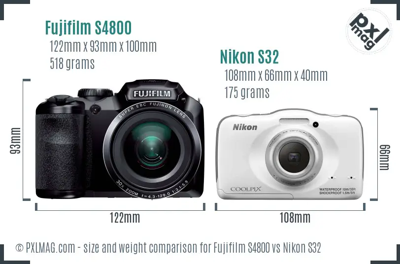 Fujifilm S4800 vs Nikon S32 size comparison
