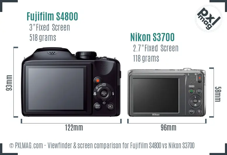 Fujifilm S4800 vs Nikon S3700 Screen and Viewfinder comparison