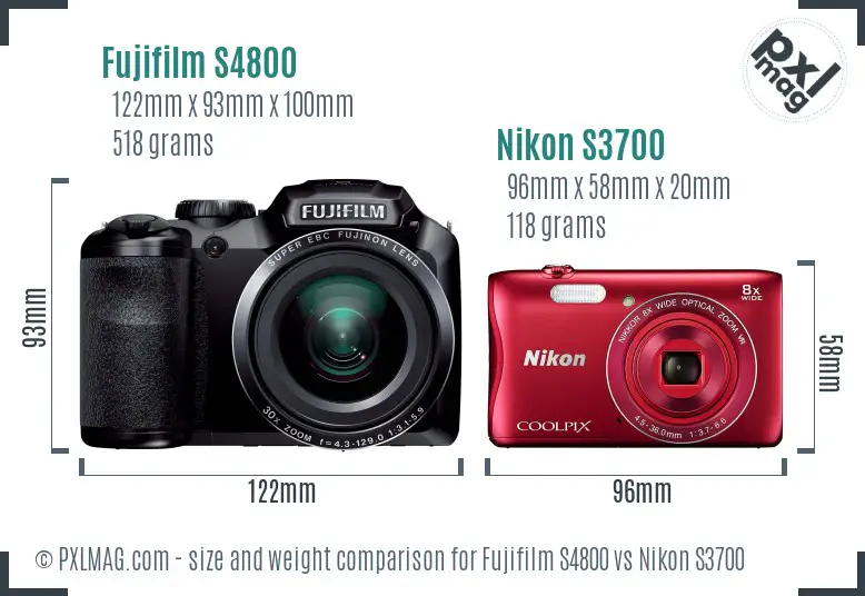 Fujifilm S4800 vs Nikon S3700 size comparison
