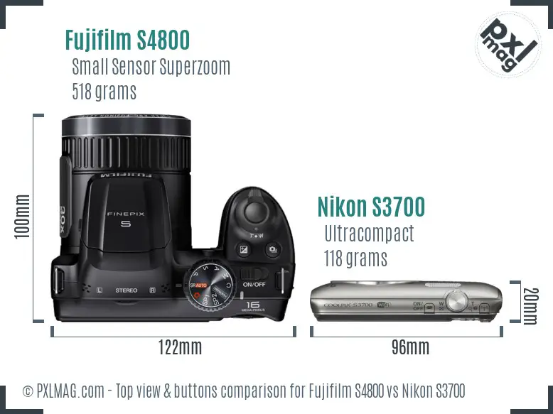 Fujifilm S4800 vs Nikon S3700 top view buttons comparison