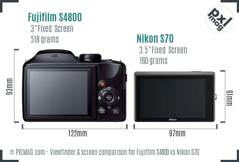 Fujifilm S4800 vs Nikon S70 Screen and Viewfinder comparison