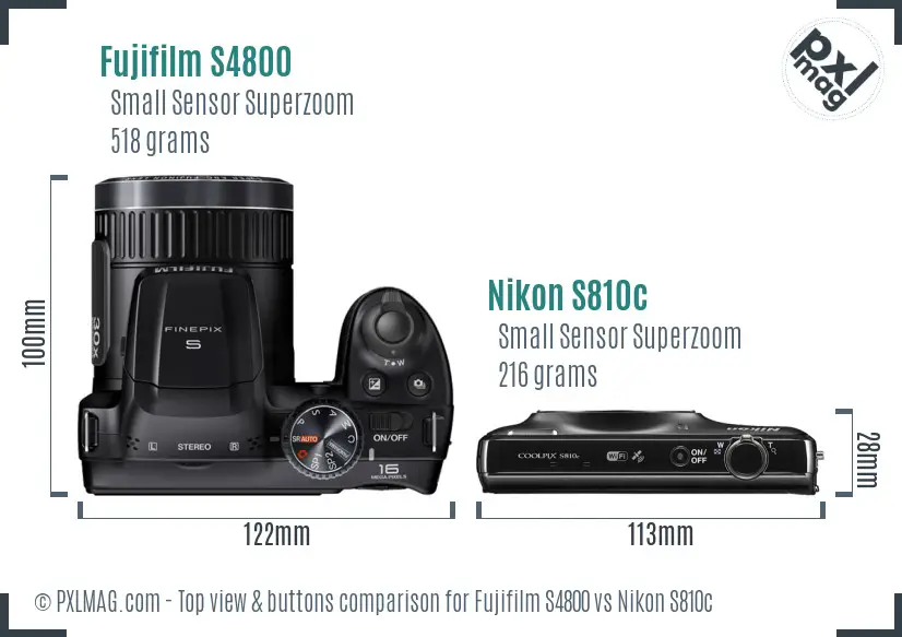 Fujifilm S4800 vs Nikon S810c top view buttons comparison Fujifilm S4800 vs Nikon S810c top view buttons comparison