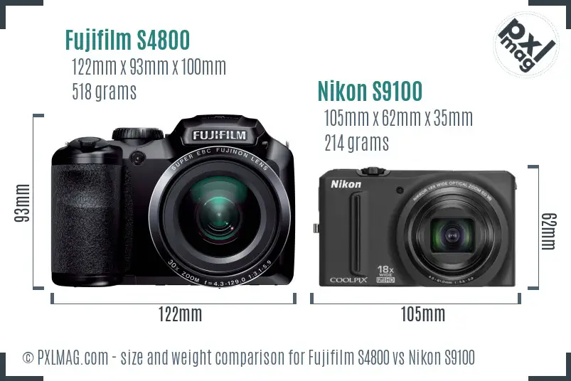 Fujifilm S4800 vs Nikon S9100 size comparison Fujifilm S4800 vs Nikon S9100 size comparison