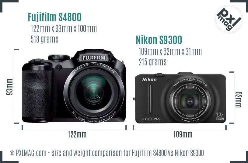 Fujifilm S4800 vs Nikon S9300 size comparison