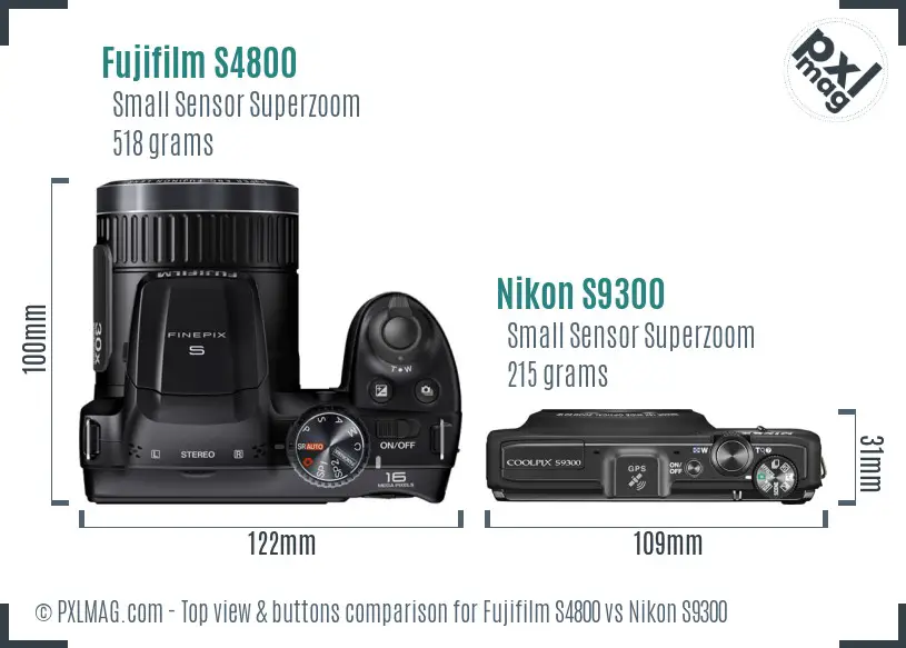 Fujifilm S4800 vs Nikon S9300 top view buttons comparison