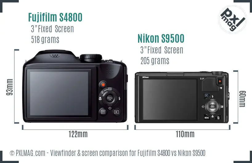 Fujifilm S4800 vs Nikon S9500 Screen and Viewfinder comparison