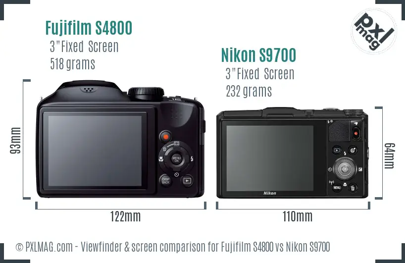 Fujifilm S4800 vs Nikon S9700 Screen and Viewfinder comparison
